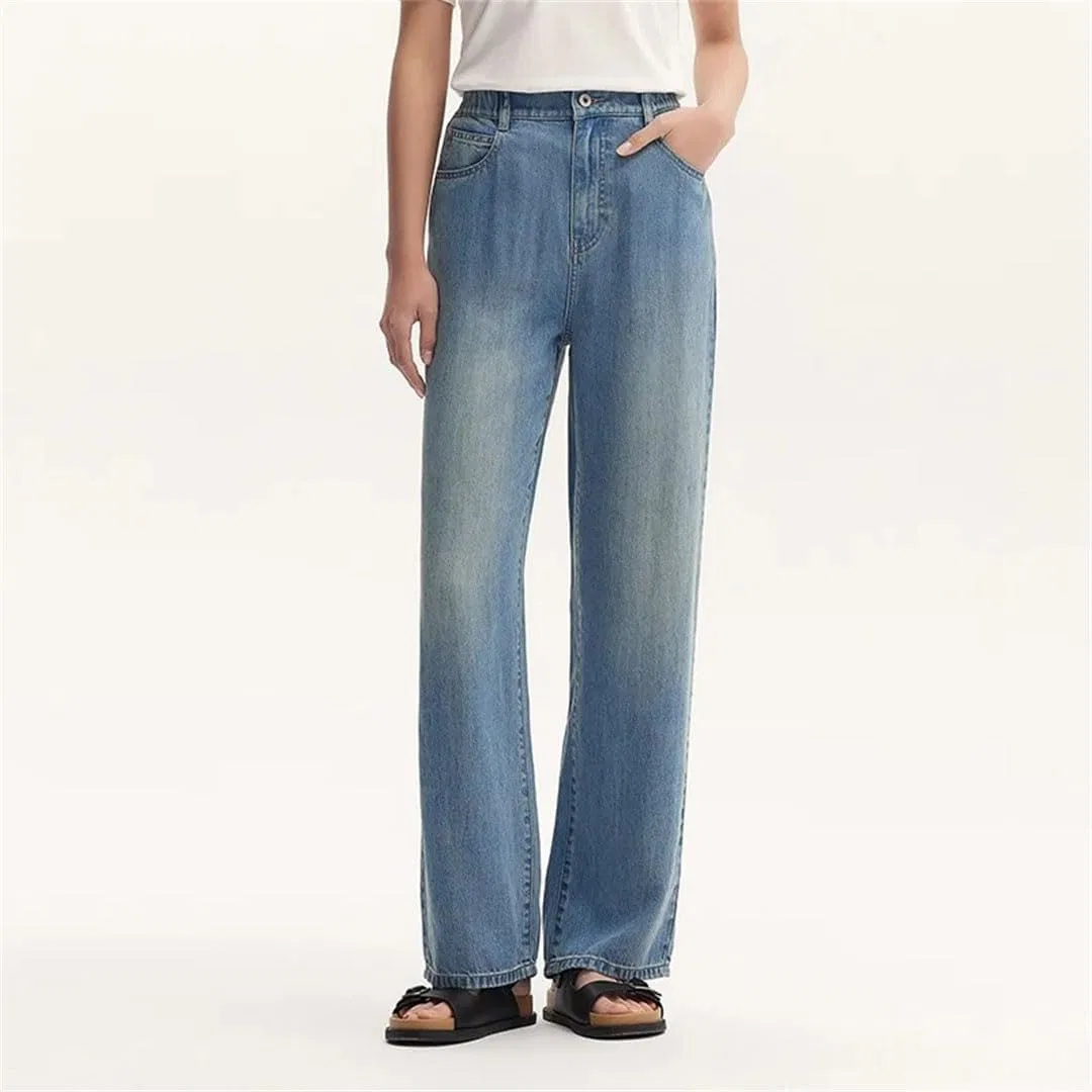 Джинсы широкие Women Elastic Waist Long Jeans Summer Cool Feeling Wide Leg Trousers Comfort Fit, Pnnrk — фото 3