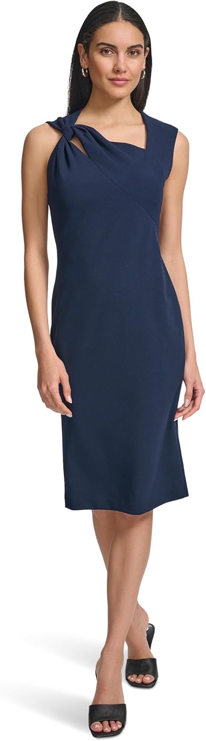 

Calvin Klein Women's Scuba Crepe SLV Knot Sheath, Indigo
