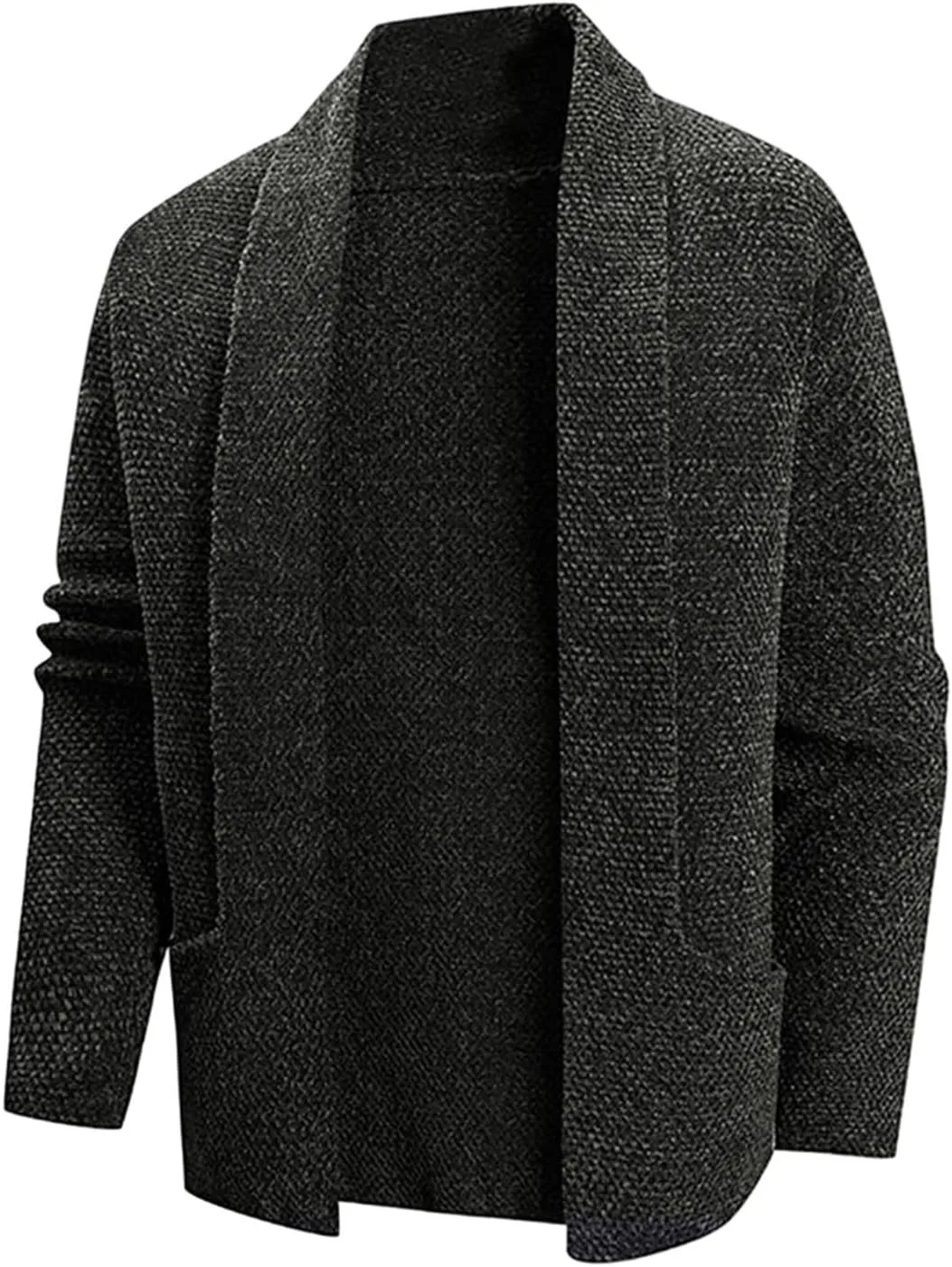 

Мужской кардиган с длинными рукавами, воротником-шалью и кабельной вязкой