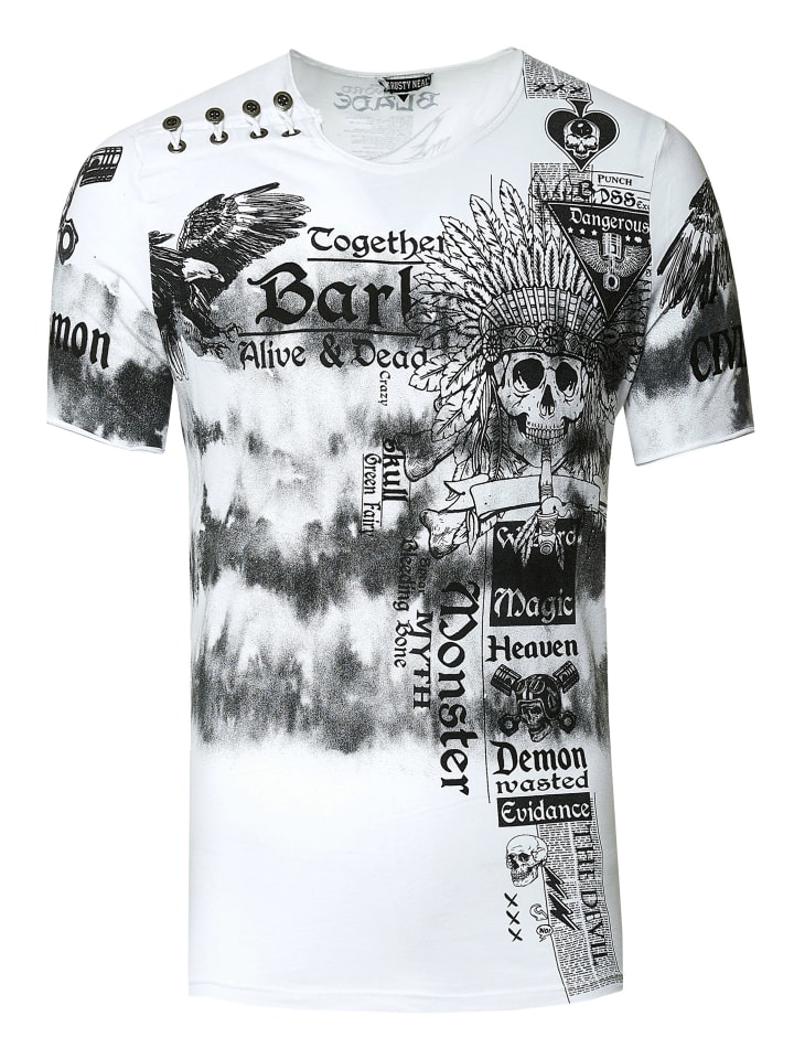 

Футболка с цветным тай-дай-батиковым принтом и белым принтом спереди Rusty Neal