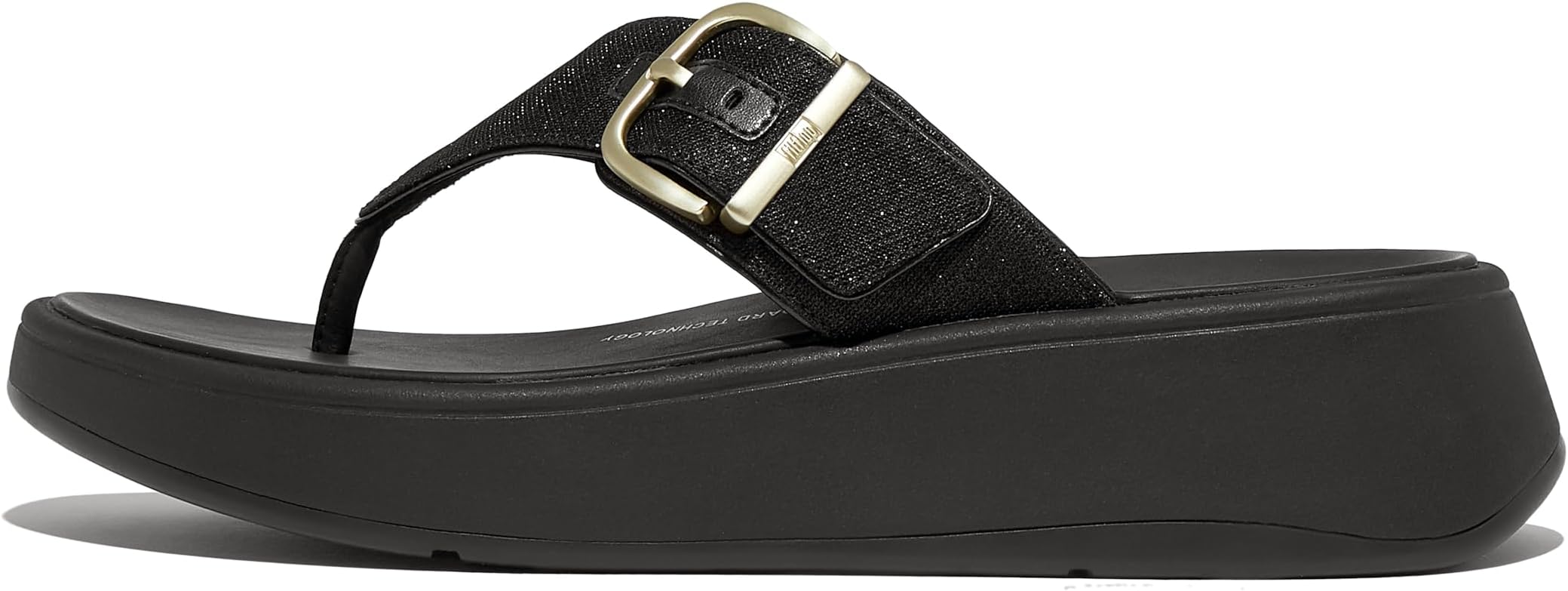 Сандалии FitFlop F-Mode Buckle Shimmerlux Flatform Toe-Post Sandals, черный