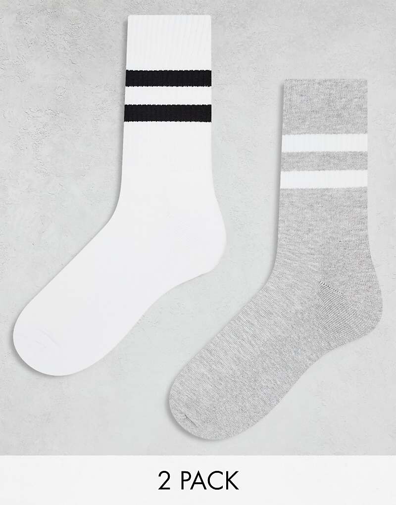 

ASOS DESIGN Комплект из 2 пар носков бело-серого цвета с полосками