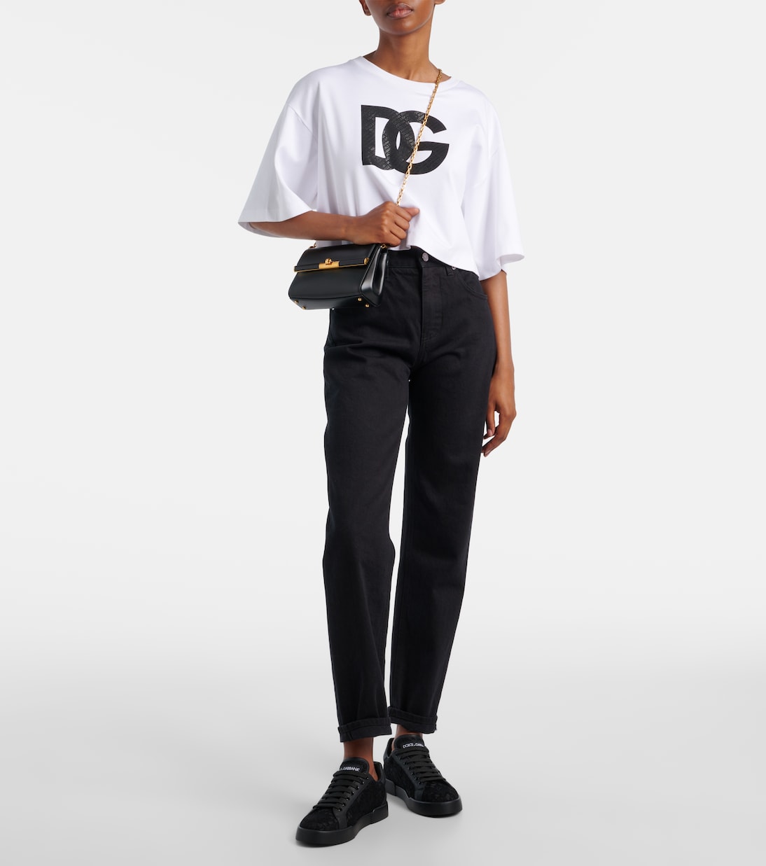 Портофино кожаные кроссовки с кружевной отделкой Dolce&Gabbana, Nero/Ferro — фото 3