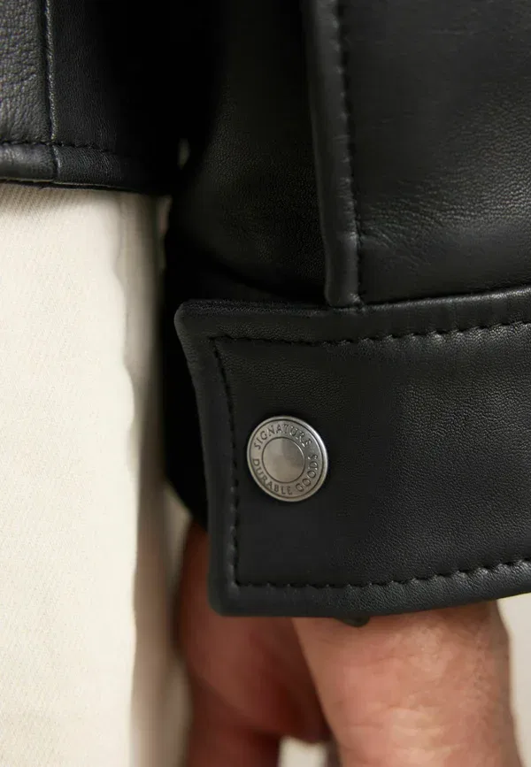 Куртка Regular fit signature funnel neck leather jacket Next, черный — фото 3