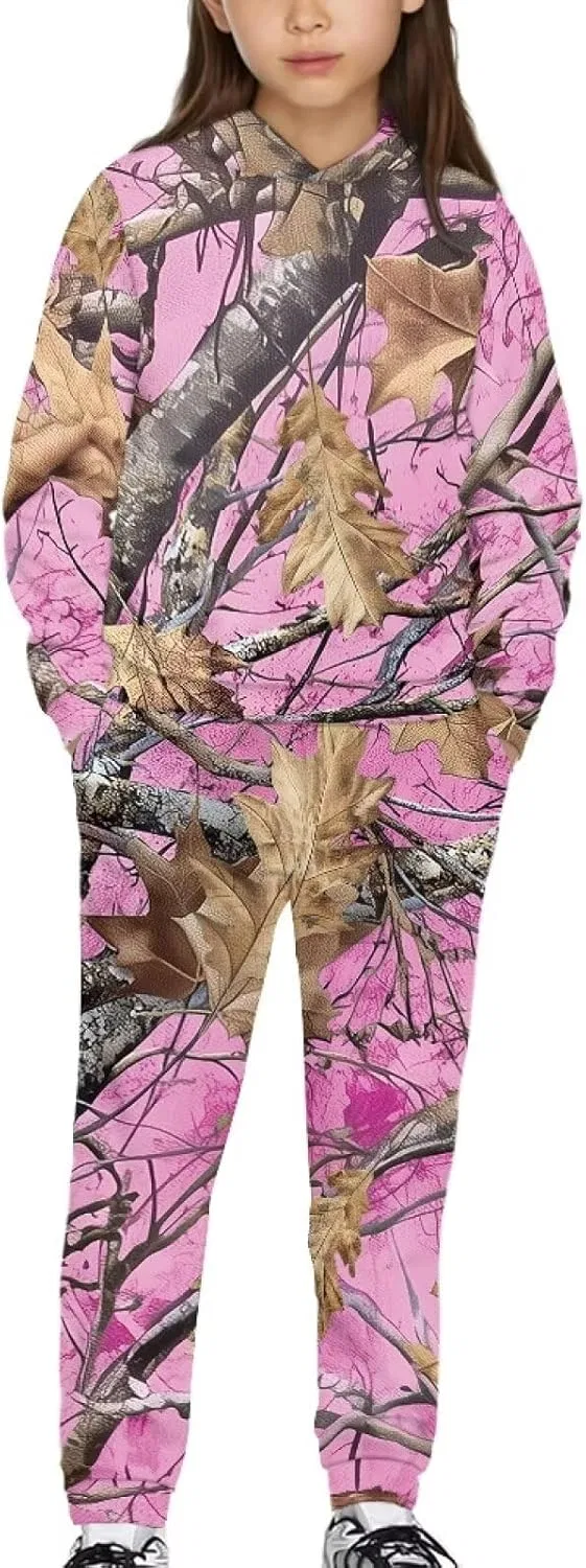 Спортивный костюм для детей Pensura, набор из худи и джоггеров, Pink Hunting Camouflage Forest
