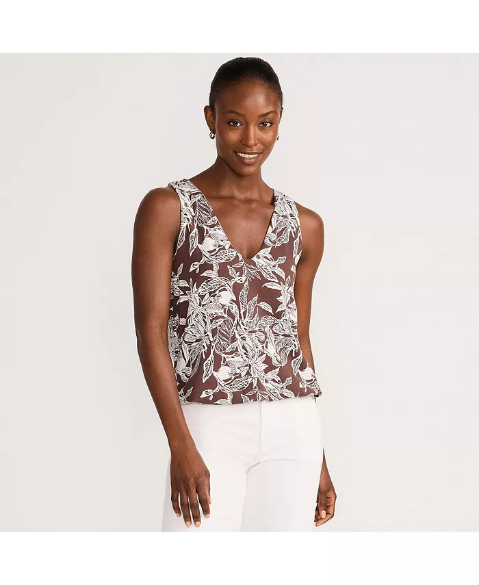 

Женская легкая майка-блузон из джерси с V-образным вырезом Lands' End, коричневый