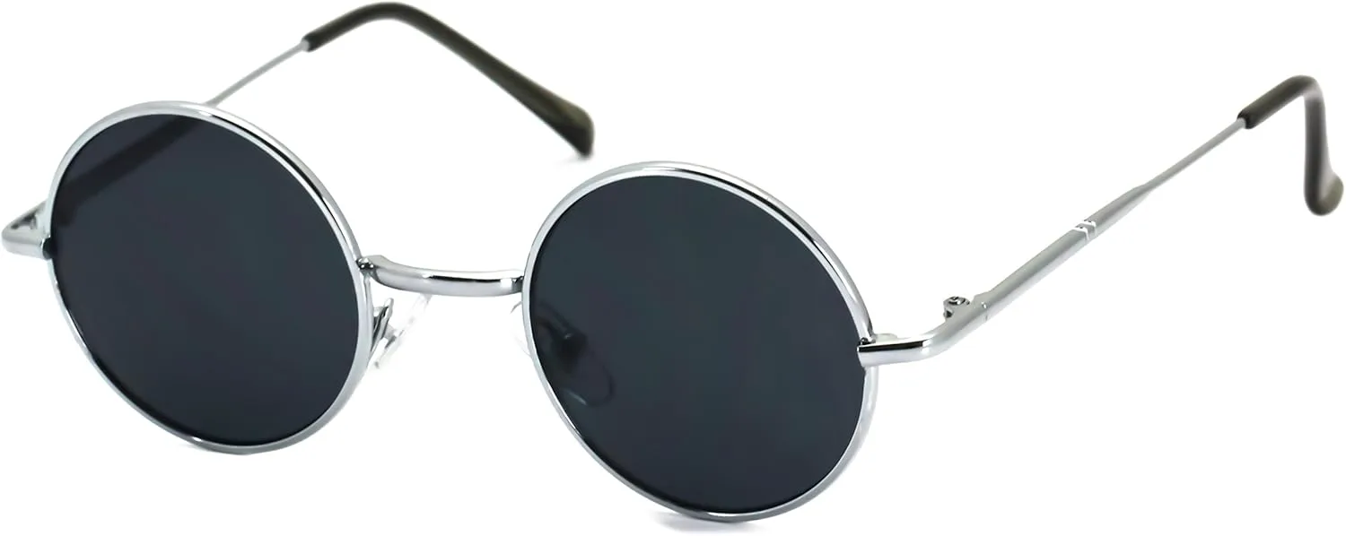 

Безупречные очки, круглые, в стиле хипстер, модные солнцезащитные очки, маленькие металлические круглые, в стиле Элтона Джона (серебристо-черные) FLAWLESS EYEWEAR