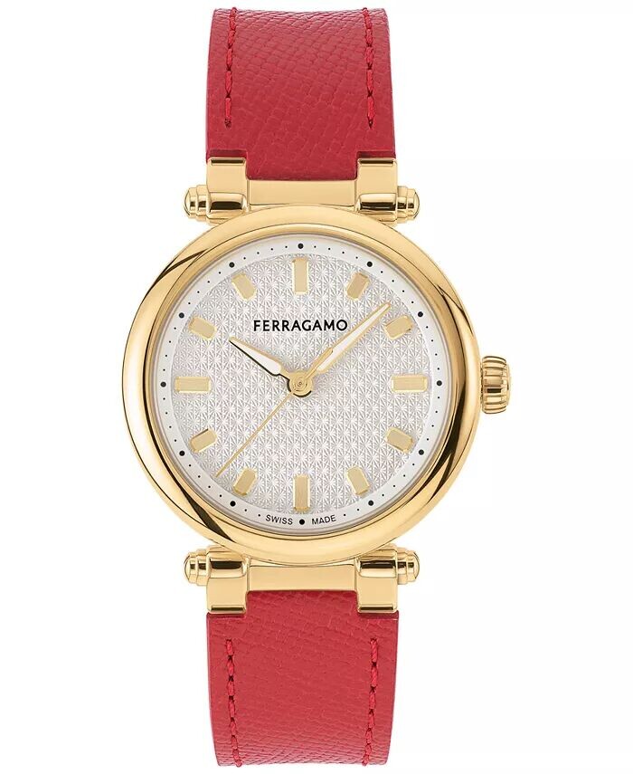 

Женские швейцарские часы Salvatore с красным кожаным ремешком, 30 мм Ferragamo, золото