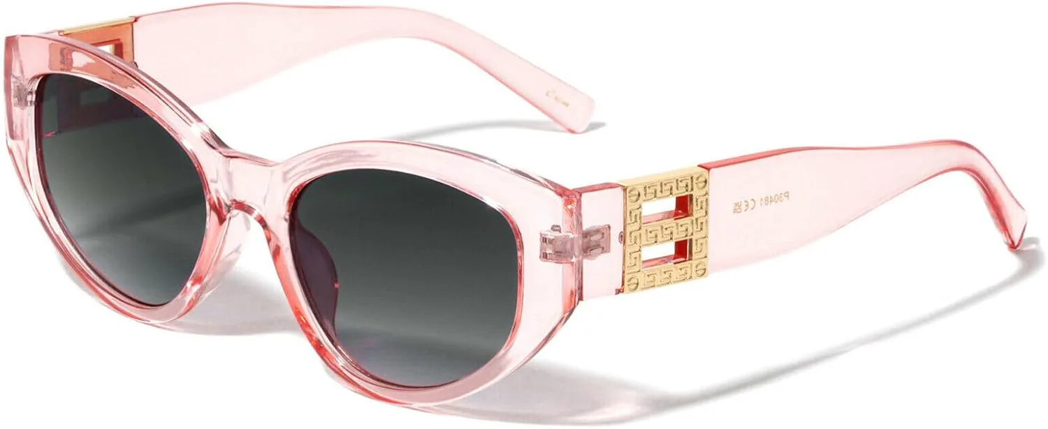 

Женские классические повседневные солнцезащитные очки Dweebzilla в форме «кошачий глаз» с овальной формой, Transparent Pink & Gold - Black Gradient Lenses