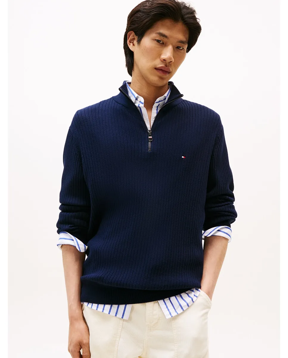 

Мужской джемпер с текстурой и полу-молнией Tommy Hilfiger, темно-синий