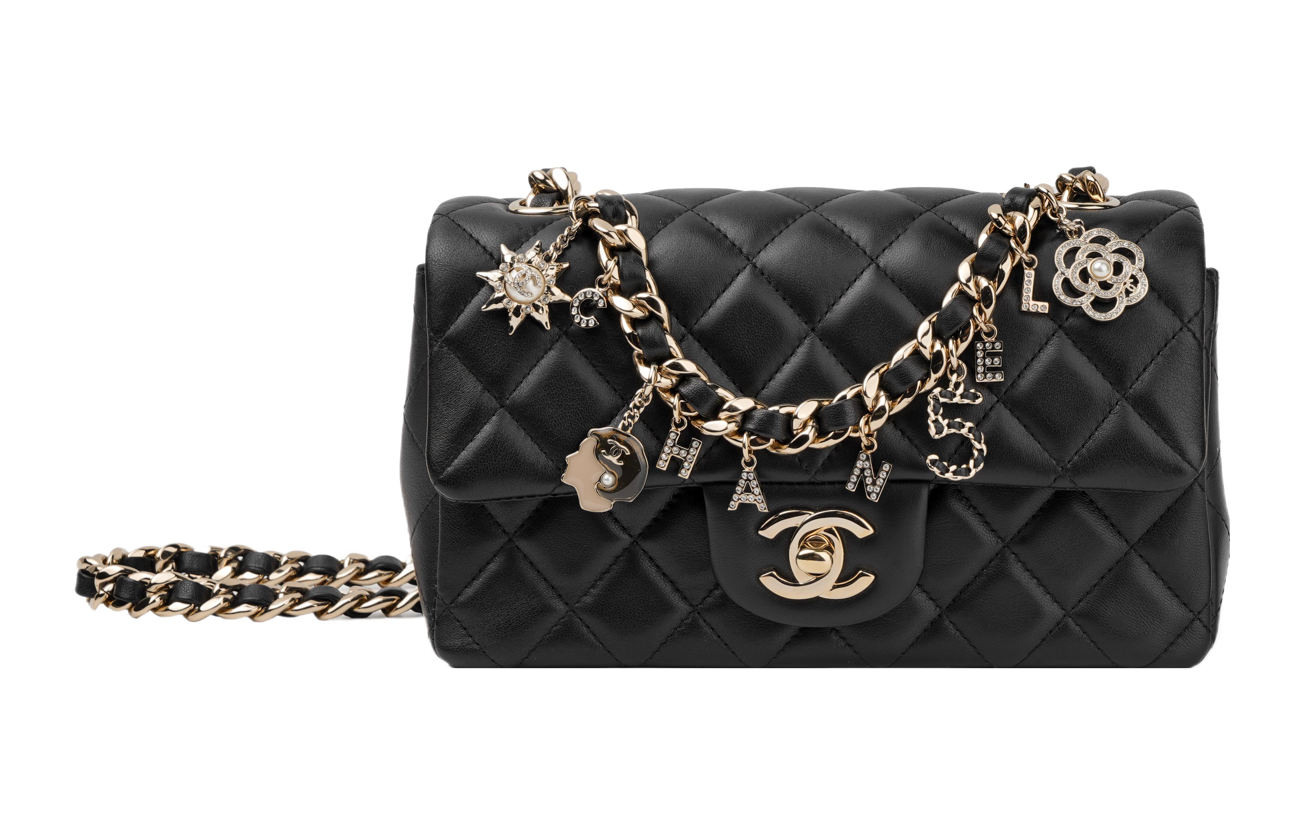 

CHANEL Сумка-цепочка из овчины с клапаном, на одно плечо, мини, женская, черная, открытая
