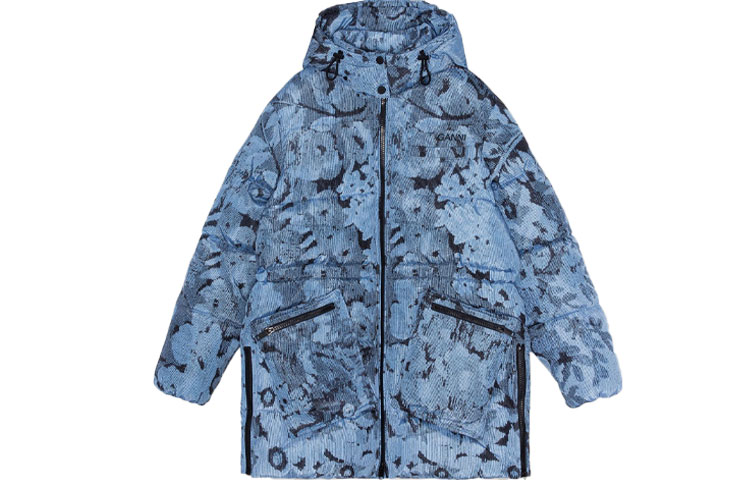 

Куртка пуховая GANNI женская синяя, Синий, Куртка пуховая GANNI женская синяя