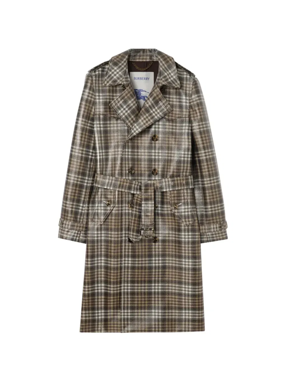Тренч Burberry Длинный двубортный с клетчатым эффектом рафии, коричневый