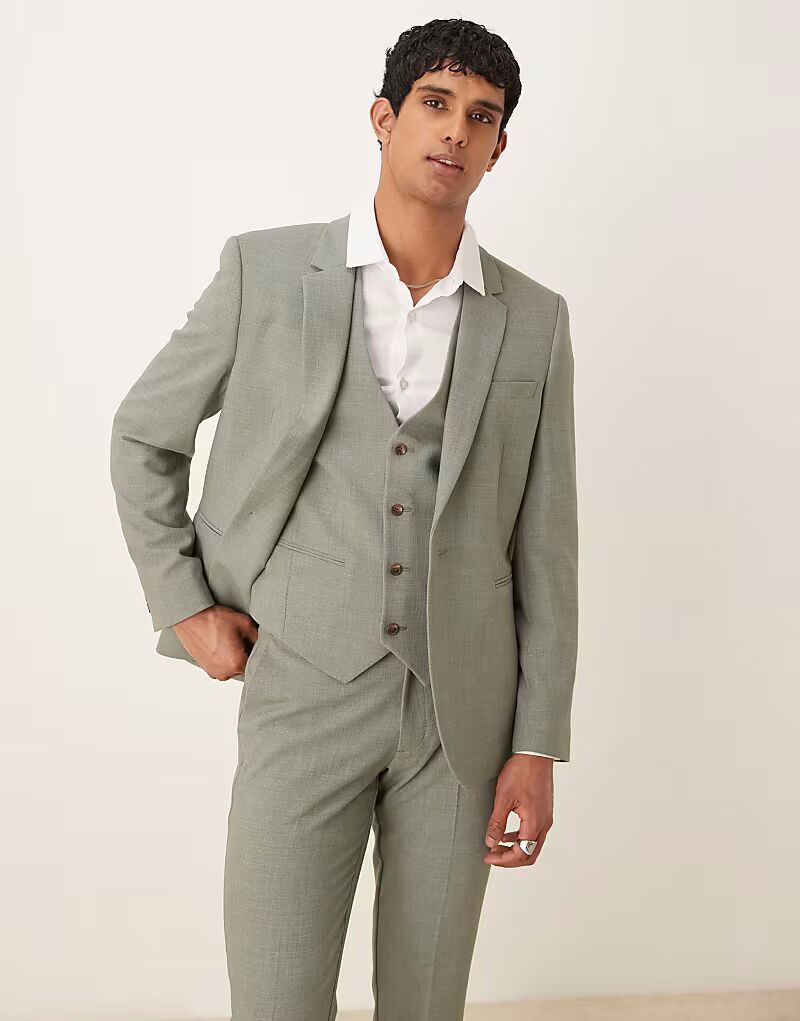 

Узкий пиджак цвета хаки с перекрестной штриховкой Asos Design