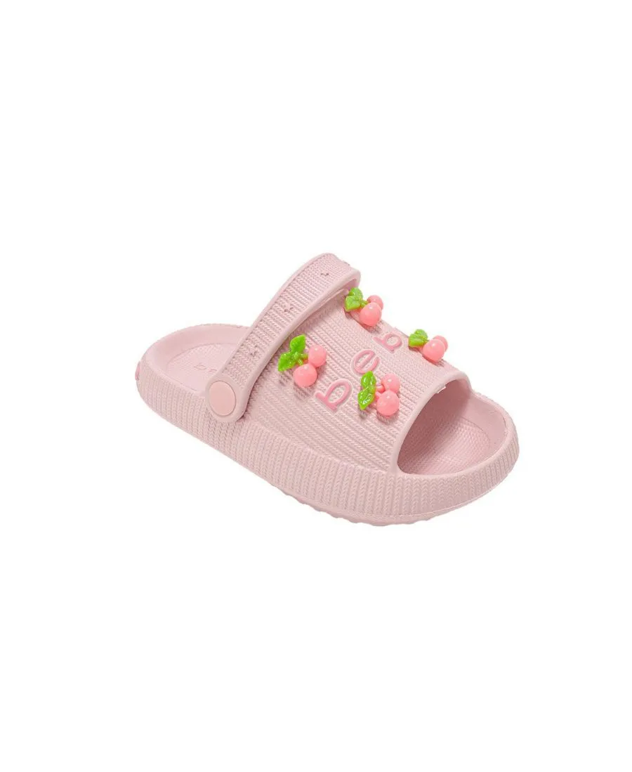 Легкие шлепанцы из ЭВА для маленьких девочек с вишневыми подвесками Bebe, baby розовый