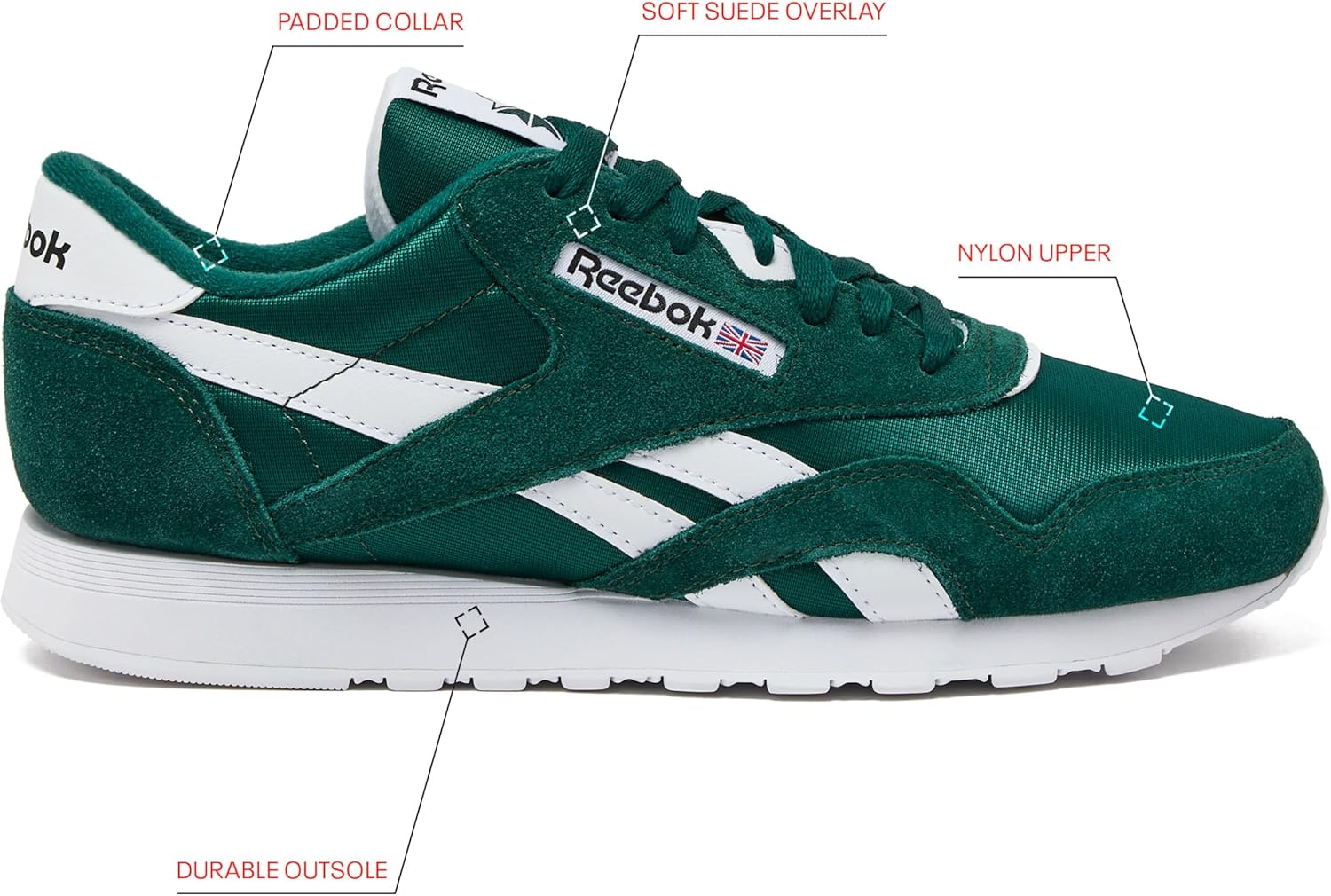 Мужские кроссовки Reebok Classic Nylon, белый/зеленый — фото 2