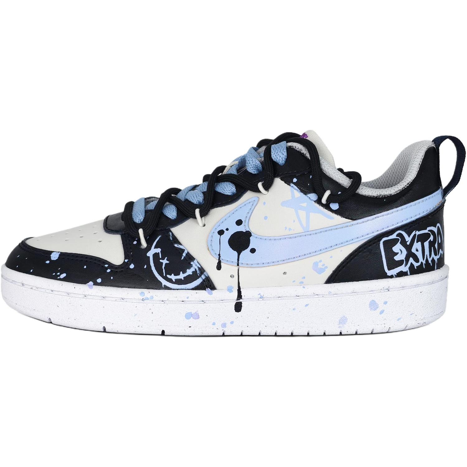 

Nike Кроссовки для скейтбординга Court Borough Random Graffiti низкие детские, амортизирующие, противоскользящие, черно-синие, unisex