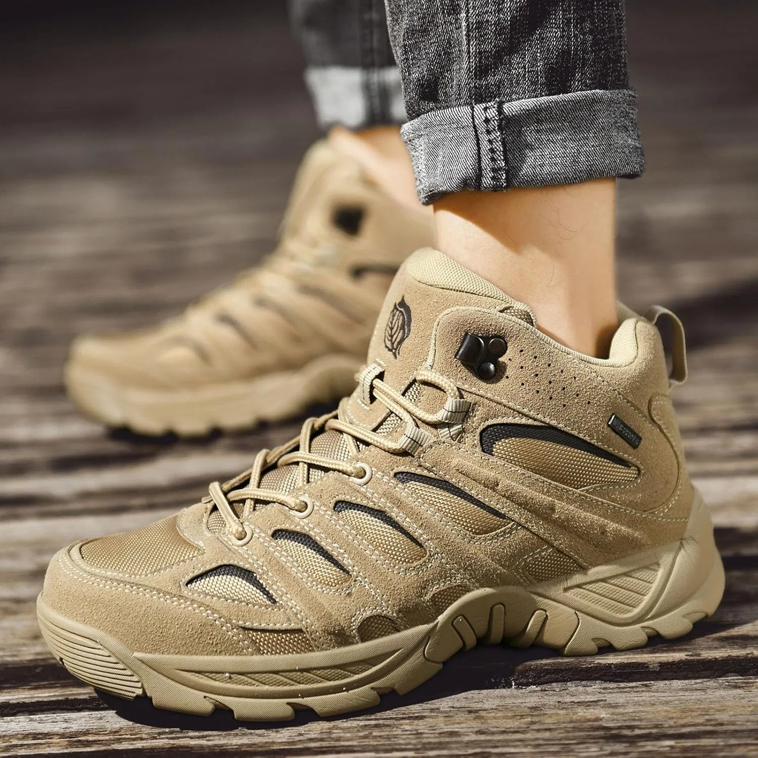 Кроссовки Herren - Männer Sport Schuhe Mode Muster Einfache Feste Farbe Bergsteigen Schuhe Dicke Sohle Bequeme Spitze Up Нескользящая повседневная обувь Schuhe Generic, Beige — фото 3