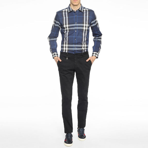 Рубашка Burberry Men's SS21 Classic Plaid Long Sleeves Shirt Navy синий, классическая клетка, синий — фото 3