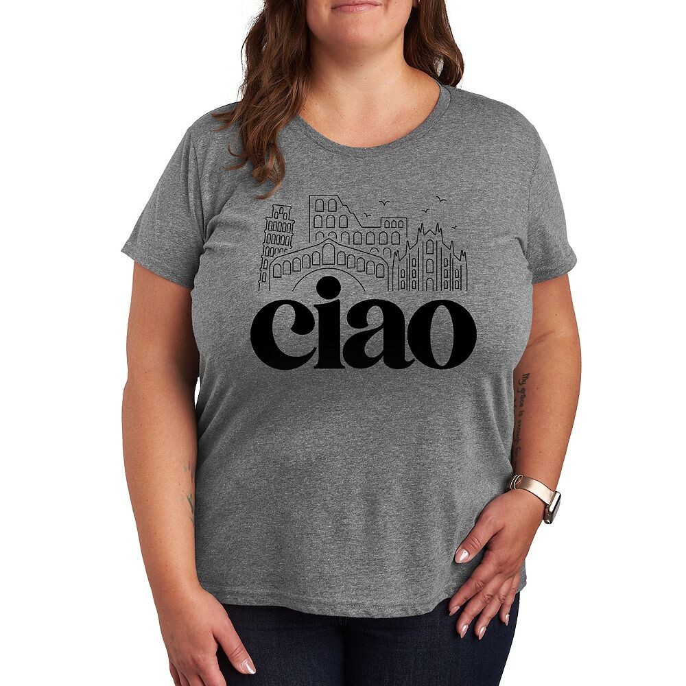 

Футболка Missy Plus Size Ciao Italy Landmarks с графическим рисунком Licensed Character, цвет Heather Gray