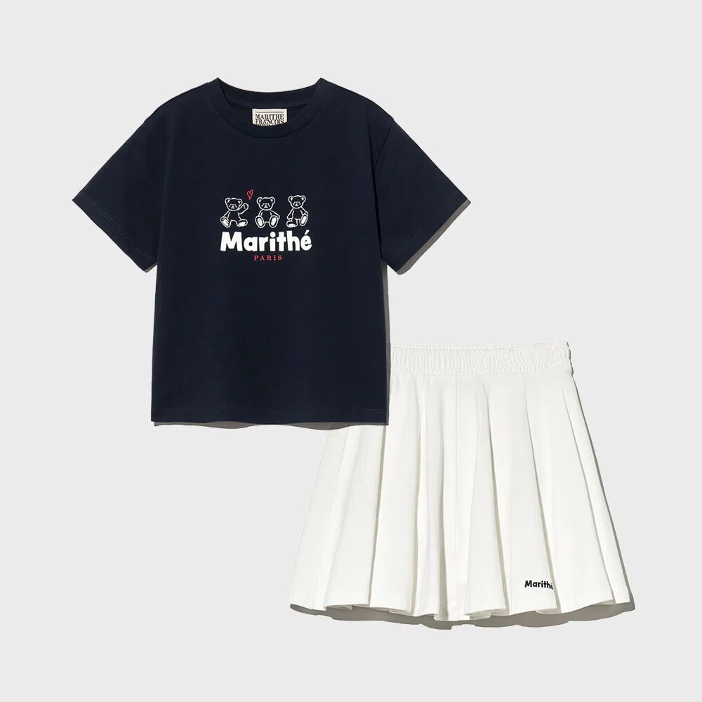 Детский комплект из укороченной футболки и юбки Kids W Semi Crop Tee+Skirt Set-Up, тёмно-синий, от Marithé Kids — фото 2