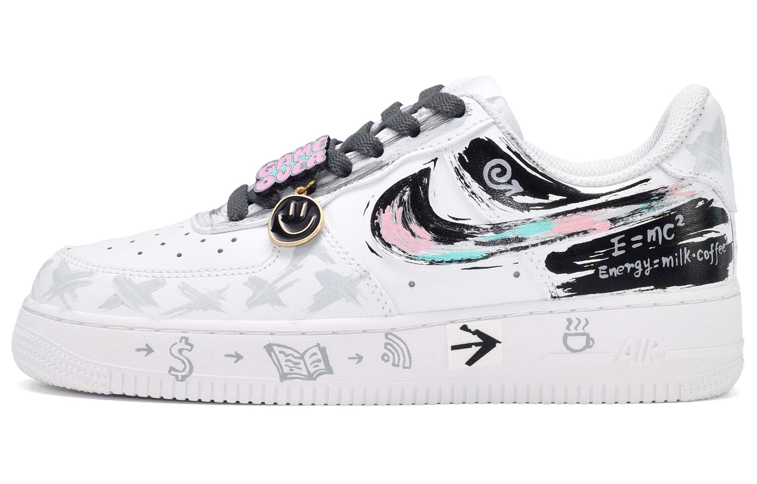 

Кроссовки для скейтбординга Air Force 1 женские низкие черный белый серый Nike