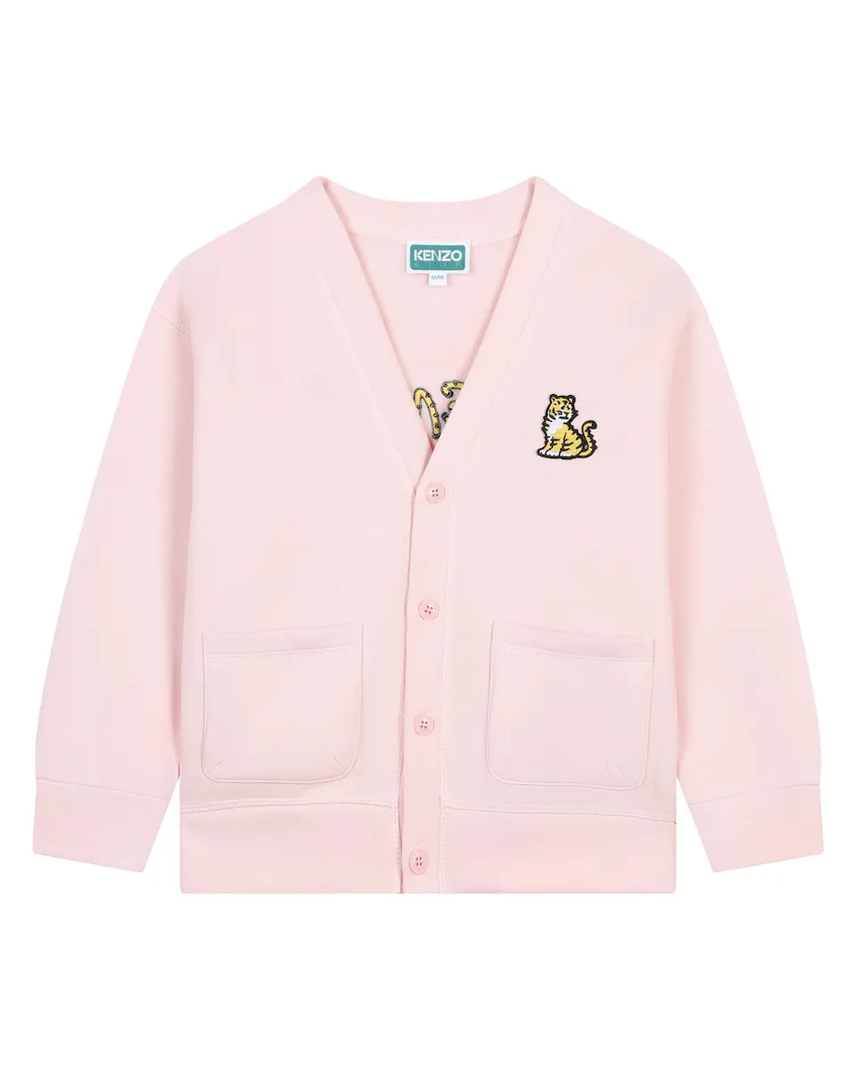 

Детская куртка с карманами и вышивкой на спине Kenzo Kids, розовый