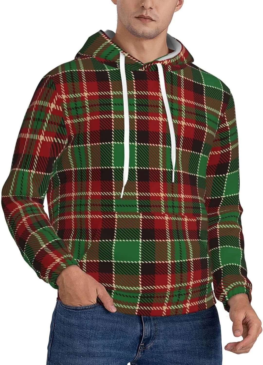 

Красный и черный худи с капюшоном Buffalo Plaid для мужчин с карманами SDERDZSE