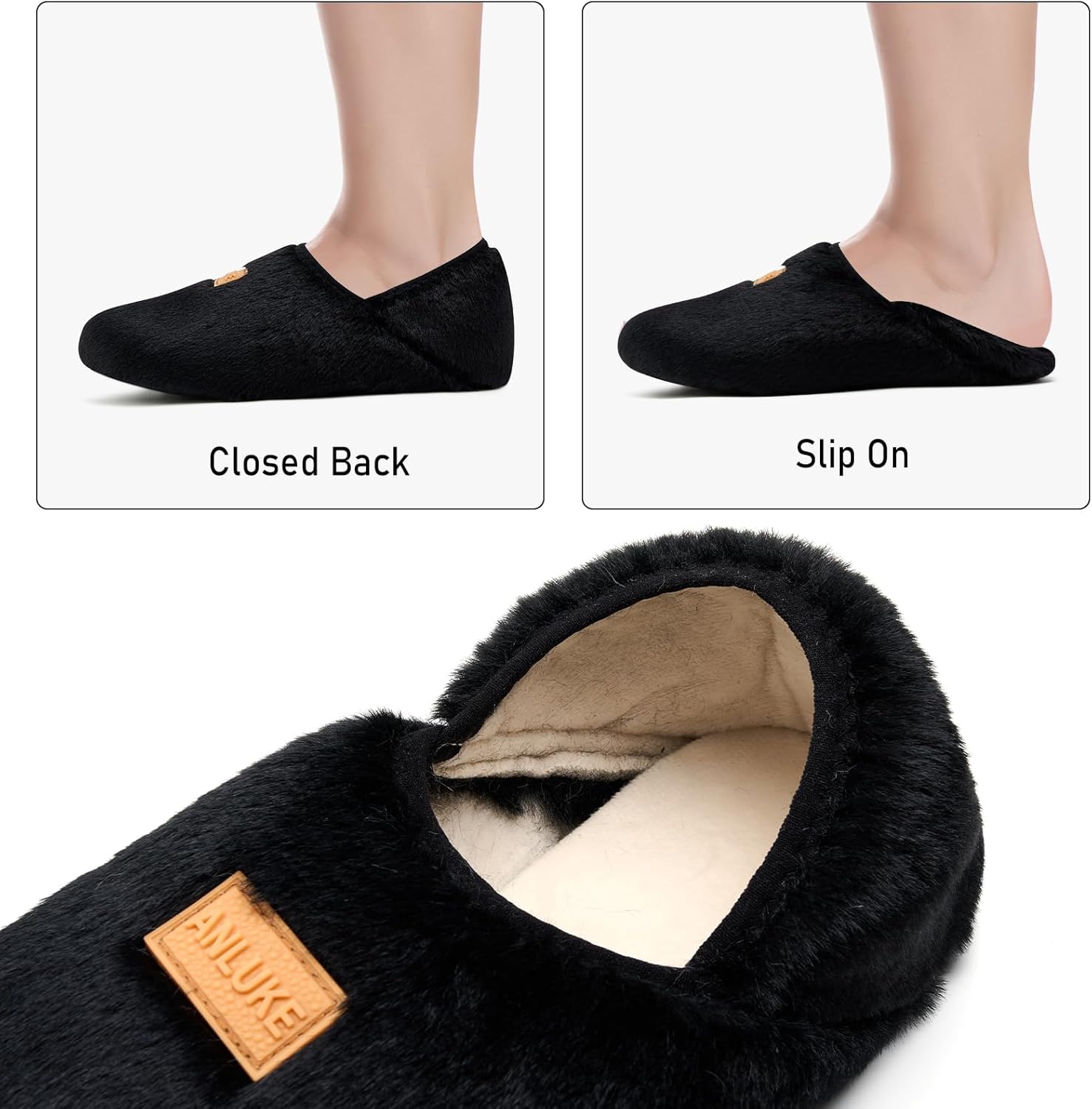 Домашние тапочки ANLUKE для женщин и мужчин с резиновой подошвой, мягкие и легкие, для дома и улицы, черный — фото 3