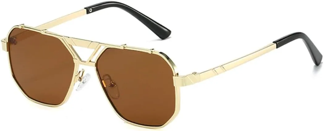 

Винтажные металлические солнцезащитные очки с двойной перемычкой для женщин, класса люкс, защита от УФ-излучения UV400, темно-зеленые, для мужчин TKKTLLT, Golden Tea