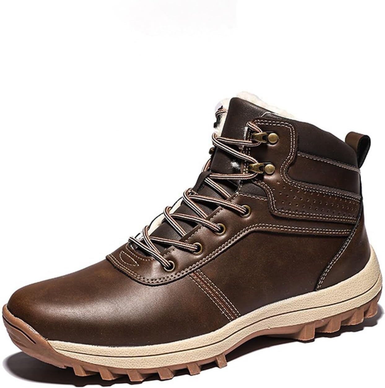 

Зимние ботинки DHAEY для женщин и мужчин, износостойкие, противоскользящие, с теплым меховым подкладом, круглый носок, шнуровка, удобная платформа, унисекс, для снега, прогулок и походов (Цвет: черный, Размер: 12.5 женский / 11 мужской)