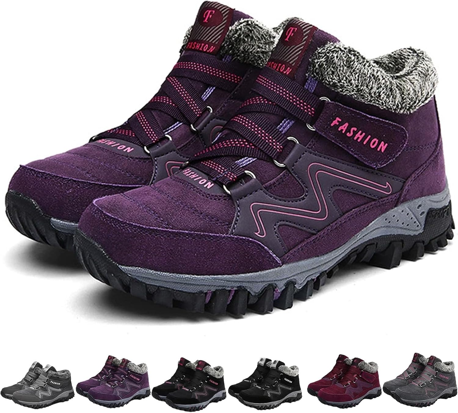 

Женские/мужские зимние теплые ботинки, противоскользящие прогулочные плюшевые треккинговые кроссовки, теплые водонепроницаемые короткие ботинки для снега Ghtrhsb, пурпурный