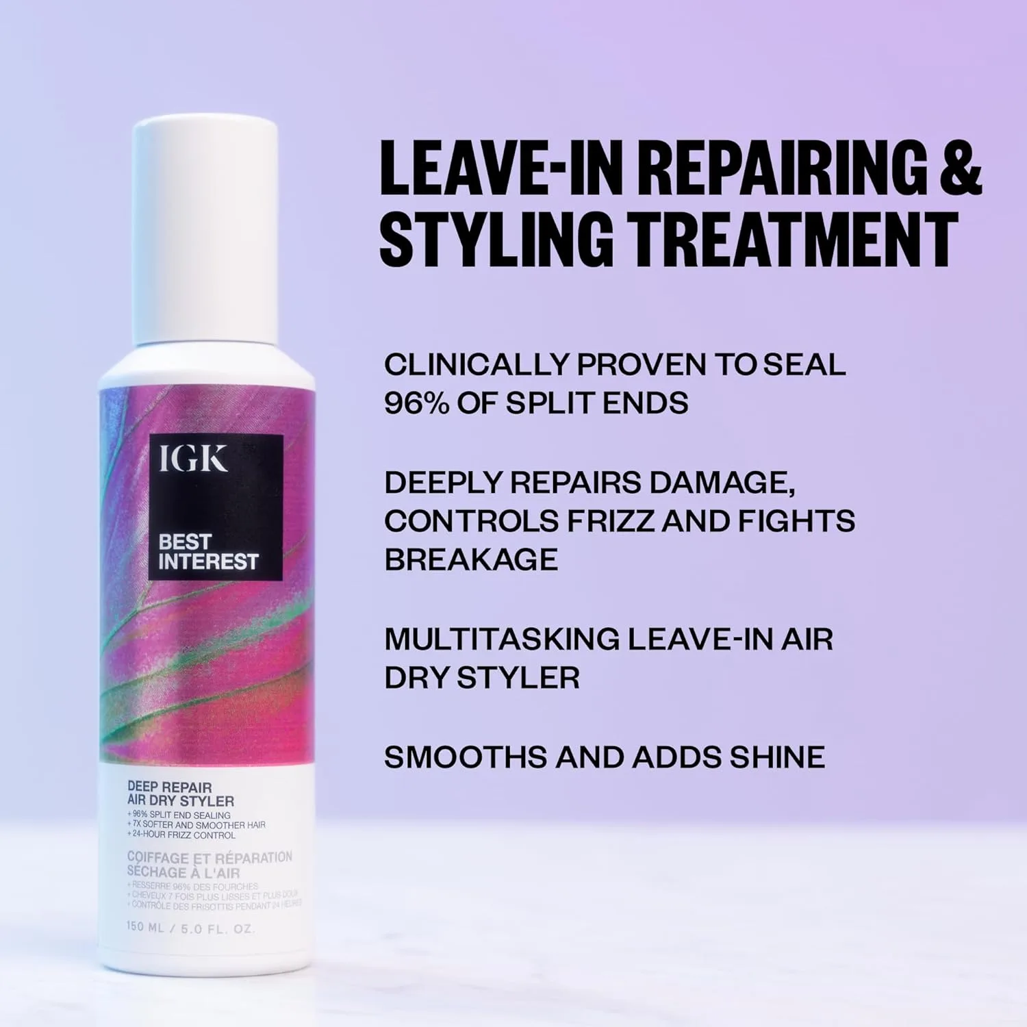 IGK Best Interest + Cash In Split Ends Repair Duo | Несмываемые сыворотки для поврежденных волос, высыхающие на воздухе | Мгновенное средство от ломкости волос | 140 мл + 48 мл — фото 2