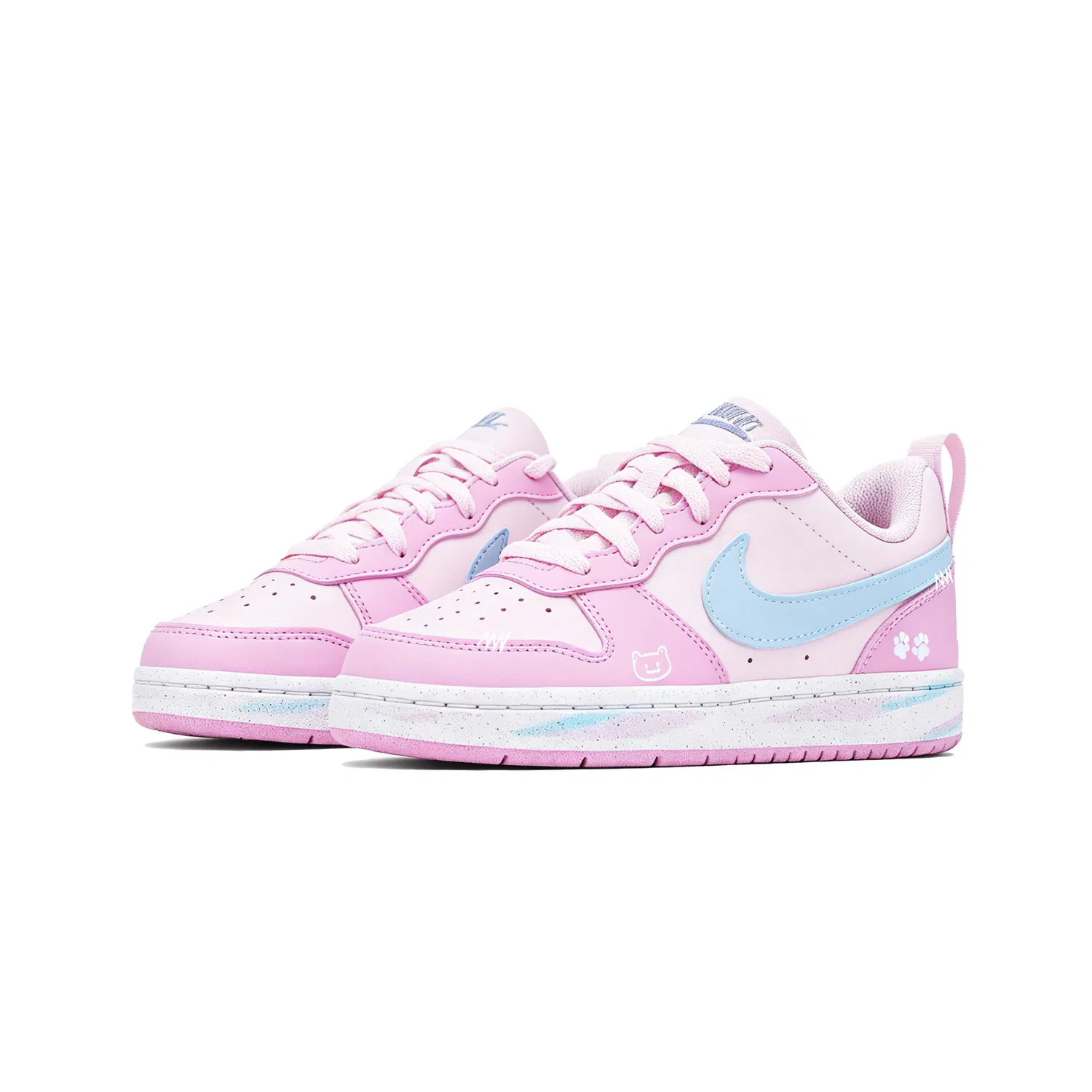 Кроссовки детские Nike Court Borough Sweet Berry Cat Paw низкие для скейтбординга синие розовые — фото 4