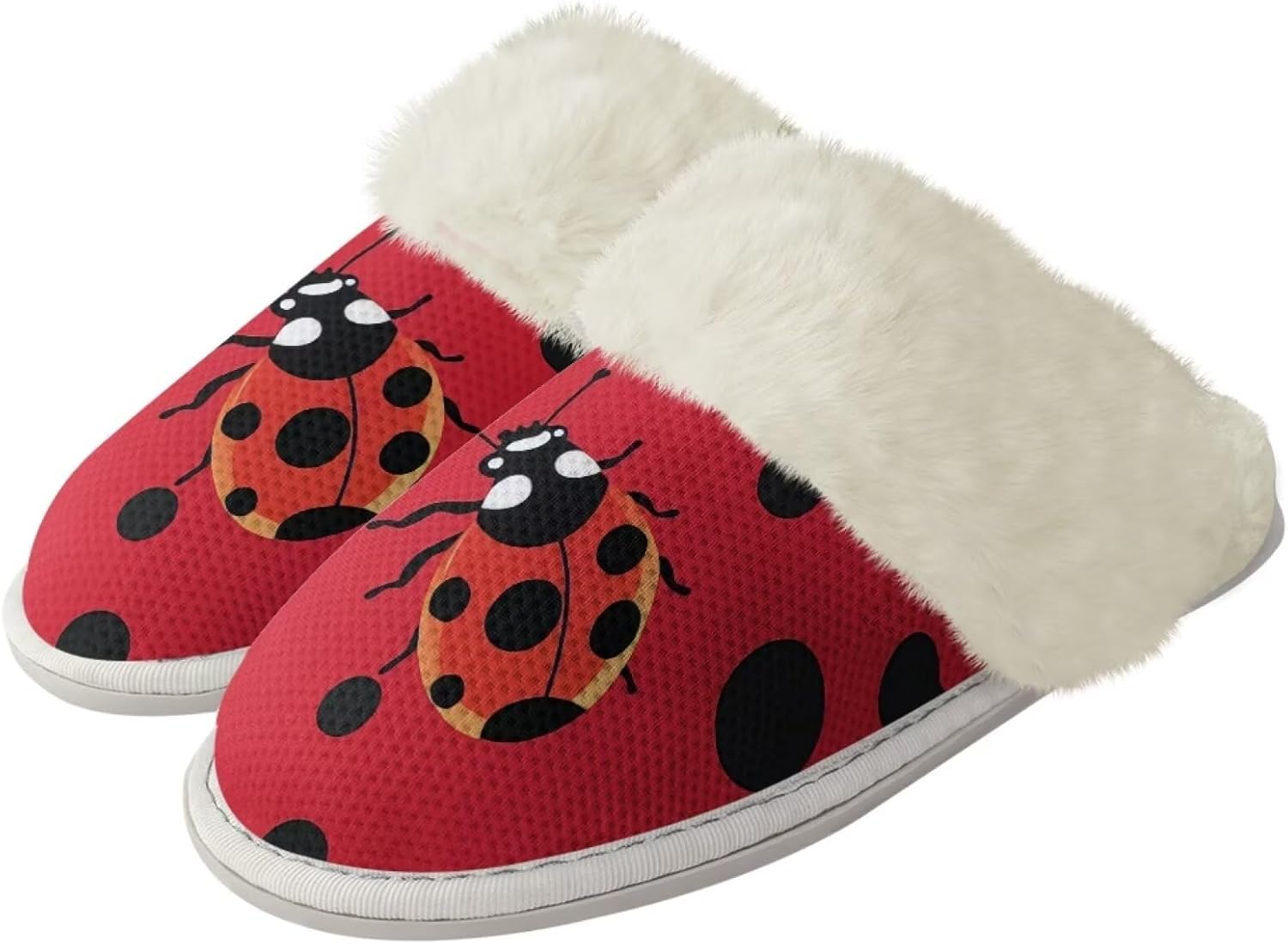 

Мужские тапочки Forchrinse Red Ladybug Daisy с эффектом памяти, пушистые домашние тапочки для женщин, тапочки «Божья коровка», легкая домашняя обувь для спальни, красный