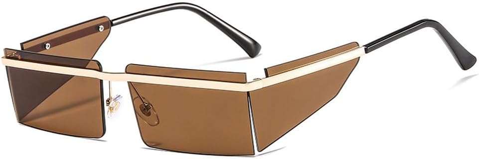 

Маленькие солнцезащитные очки без оправы для женщин, модные панк-очки, мужские очки в стиле ретро, ​​прямоугольные очки для женщин, защита от УФ-излучения UV400 TKKTLLT, C3 Gold-brown