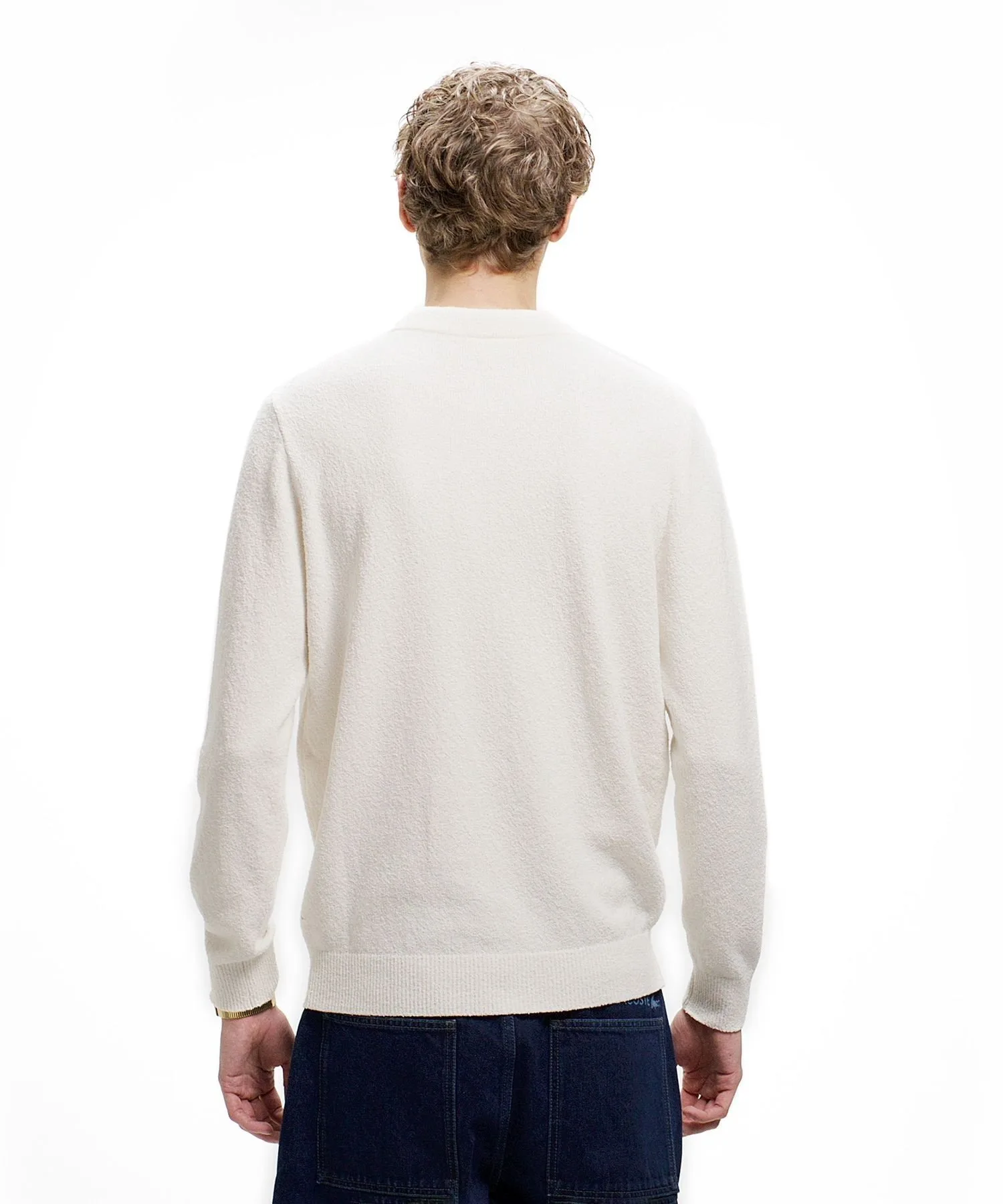 Вязаный свитер Хенли из букле LACOSTE, Off white — фото 3