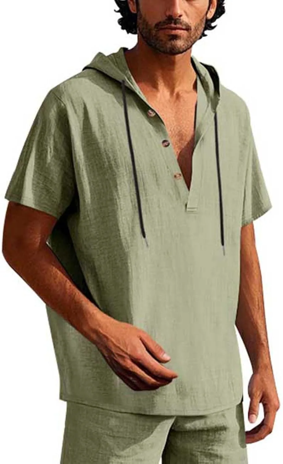 

Пледированный худи с капюшоном для мужчин, летний, из льна