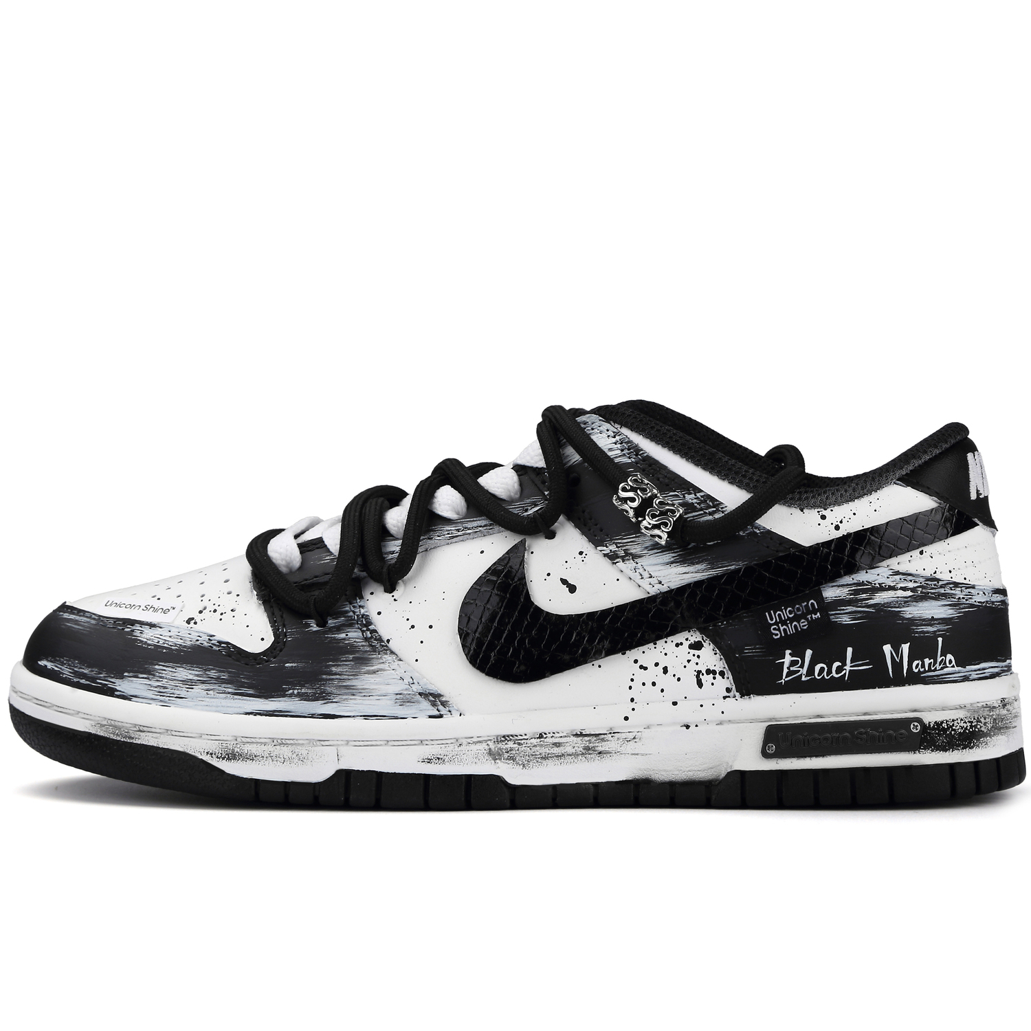 

Nike Данк Блич Мамба противоскользящие износостойкие низкие скейтбордские кроссовки унисекс черно-белые черные новогодняя упаковка, цвет Black-New Year Box