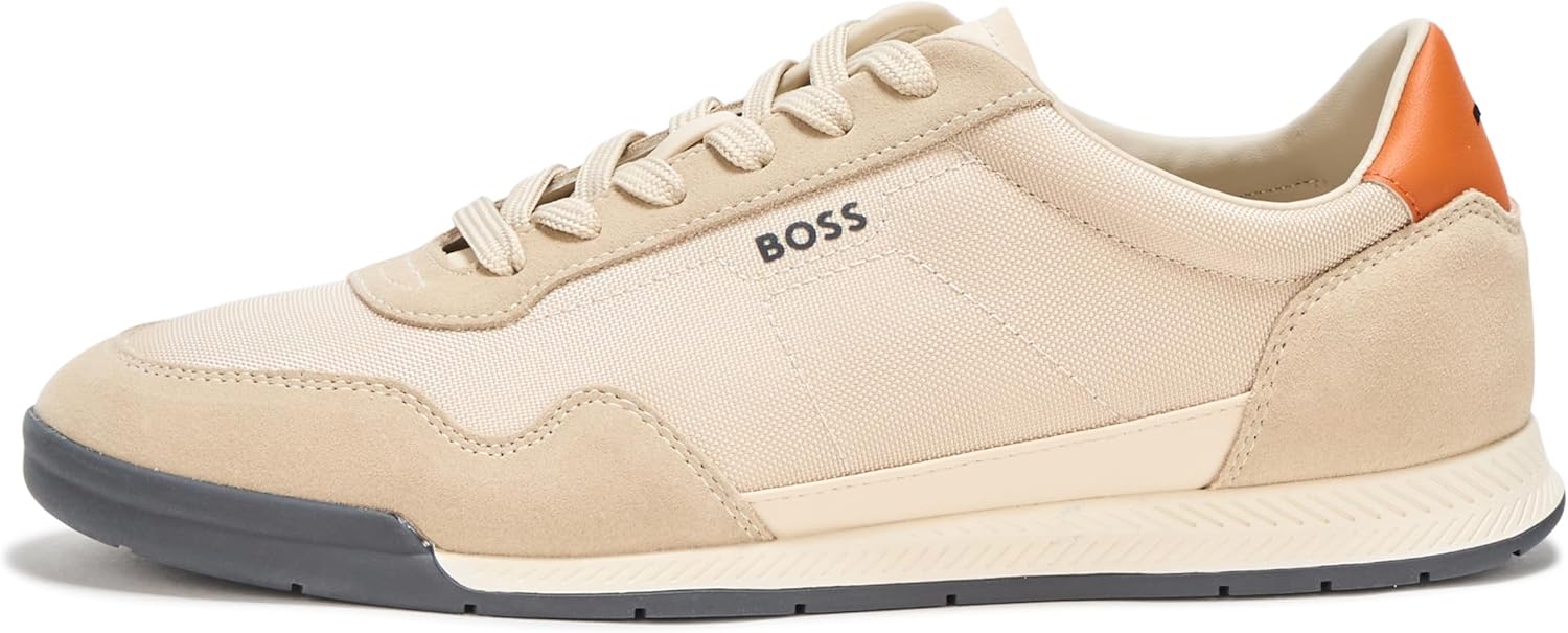 Кроссовки низкие мужские BOSS из комбинированной кожи, Taupe Grey — фото 2