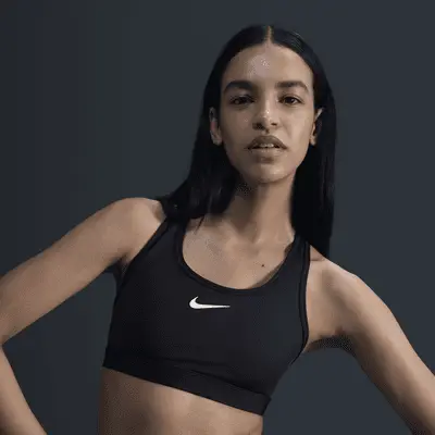 Спортивный бюстгальтер Nike Swoosh Medium Support, черный/белый