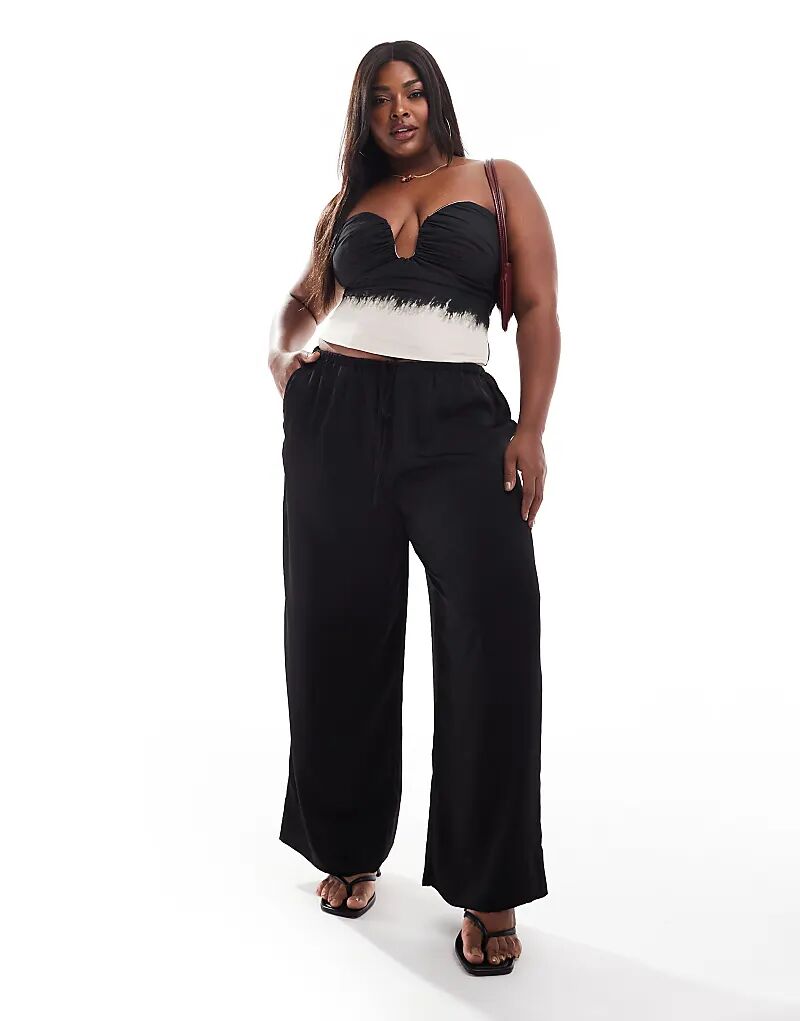 

Атласные брюки Curve черного цвета с застежкой-липучкой ASOS DESIGN