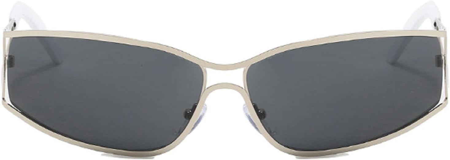 

Панк-очки, солнцезащитные очки для женщин и мужчин, спортивные дизайнерские очки в стиле Y2K для вождения, винтажные солнцезащитные очки, женские очки для верховой езды mincl, Silver Gray