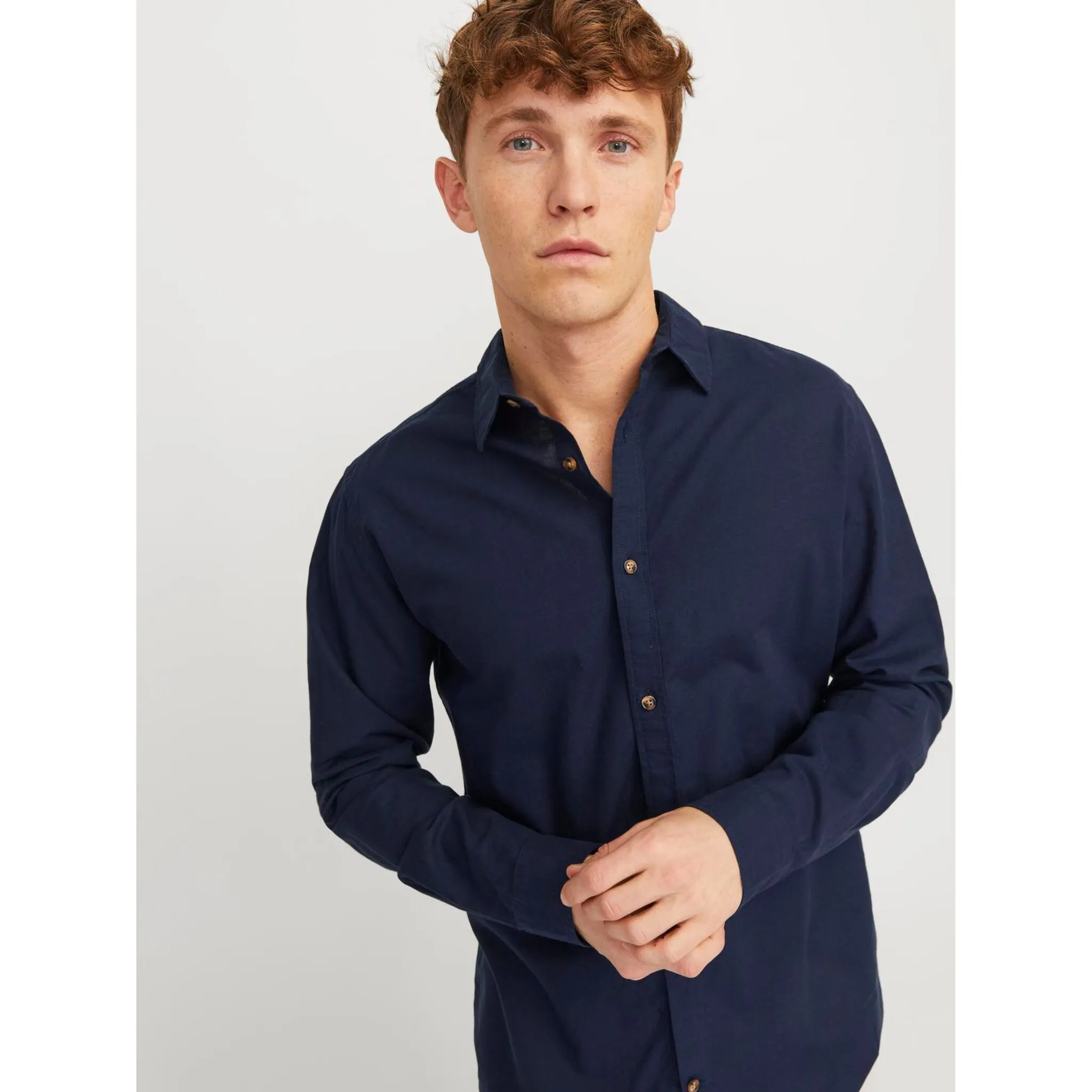 

Рубашка с длинными рукавами Jack & Jones "JJESUMMER LINEN BLEND SHIRT LS SN", синий