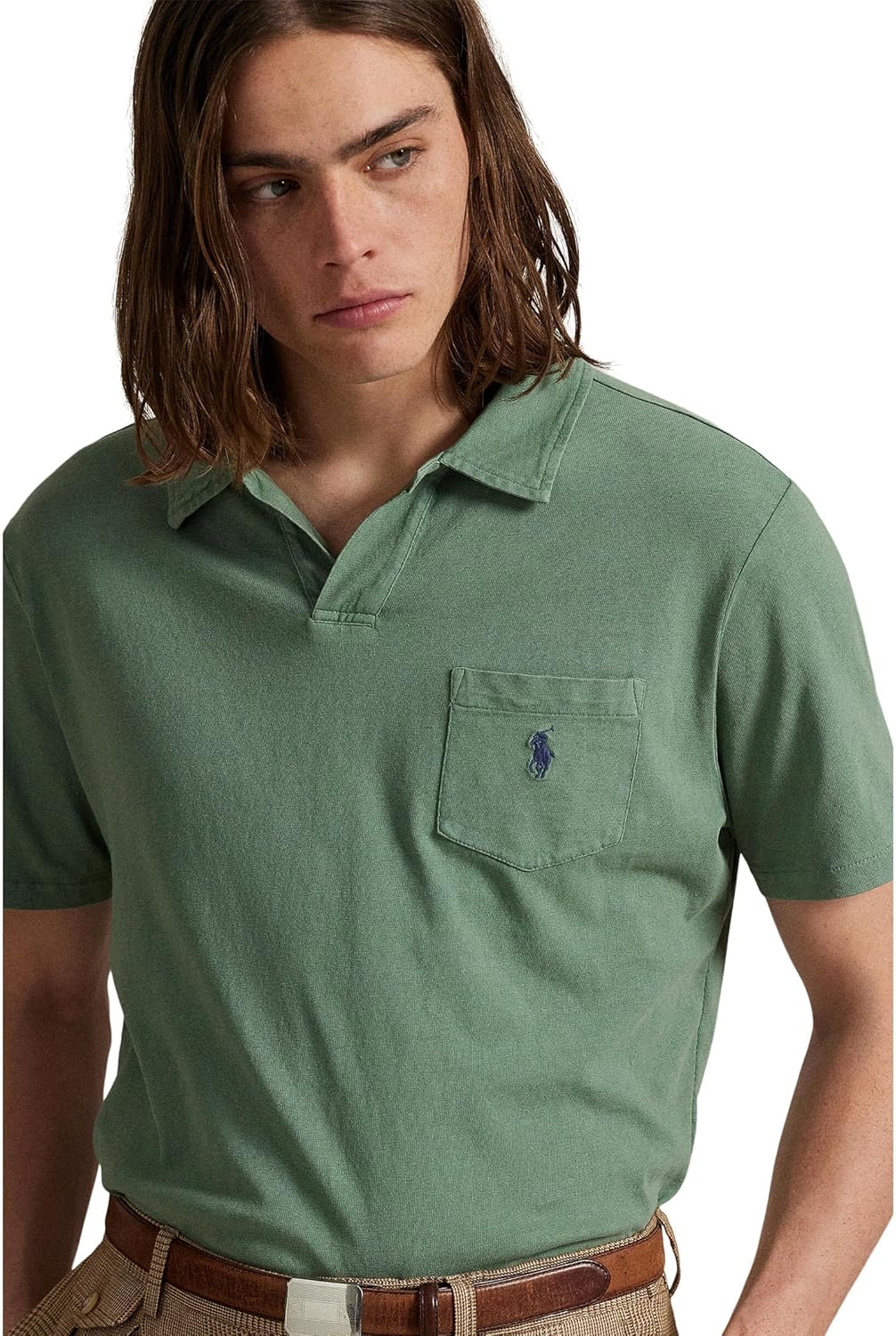 POLO RALPH LAUREN Мужская классическая хлопковая поло рубашка с льняной отделкой, Fatigue — фото 3