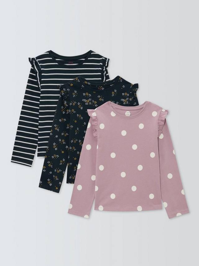 

Детские топы с длинными рукавами и рюшами на плечах John Lewis, Pack of 3, Navy/Purple