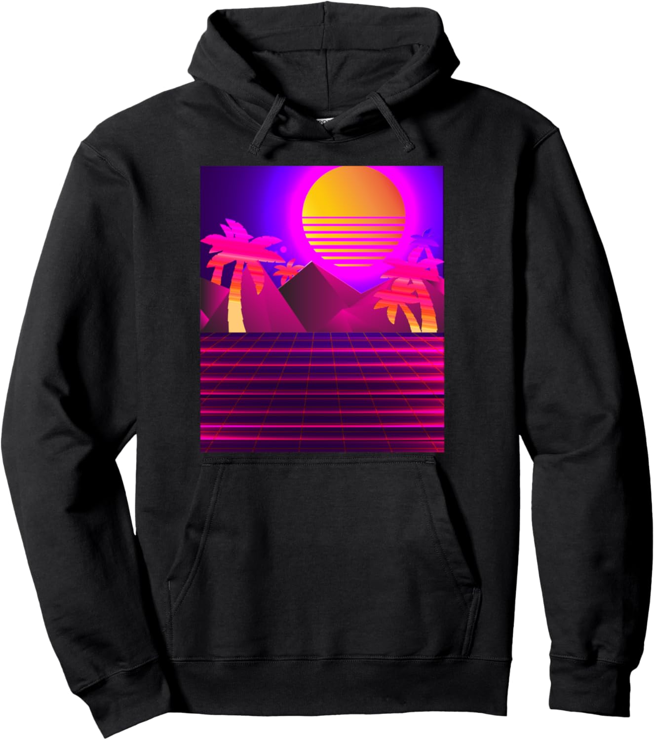 

Худи в стиле синтвейв 80-х: пальмы и закат в стиле Vapor Wave 80S & 90S Aesthetic Vaporwave Designs, черный