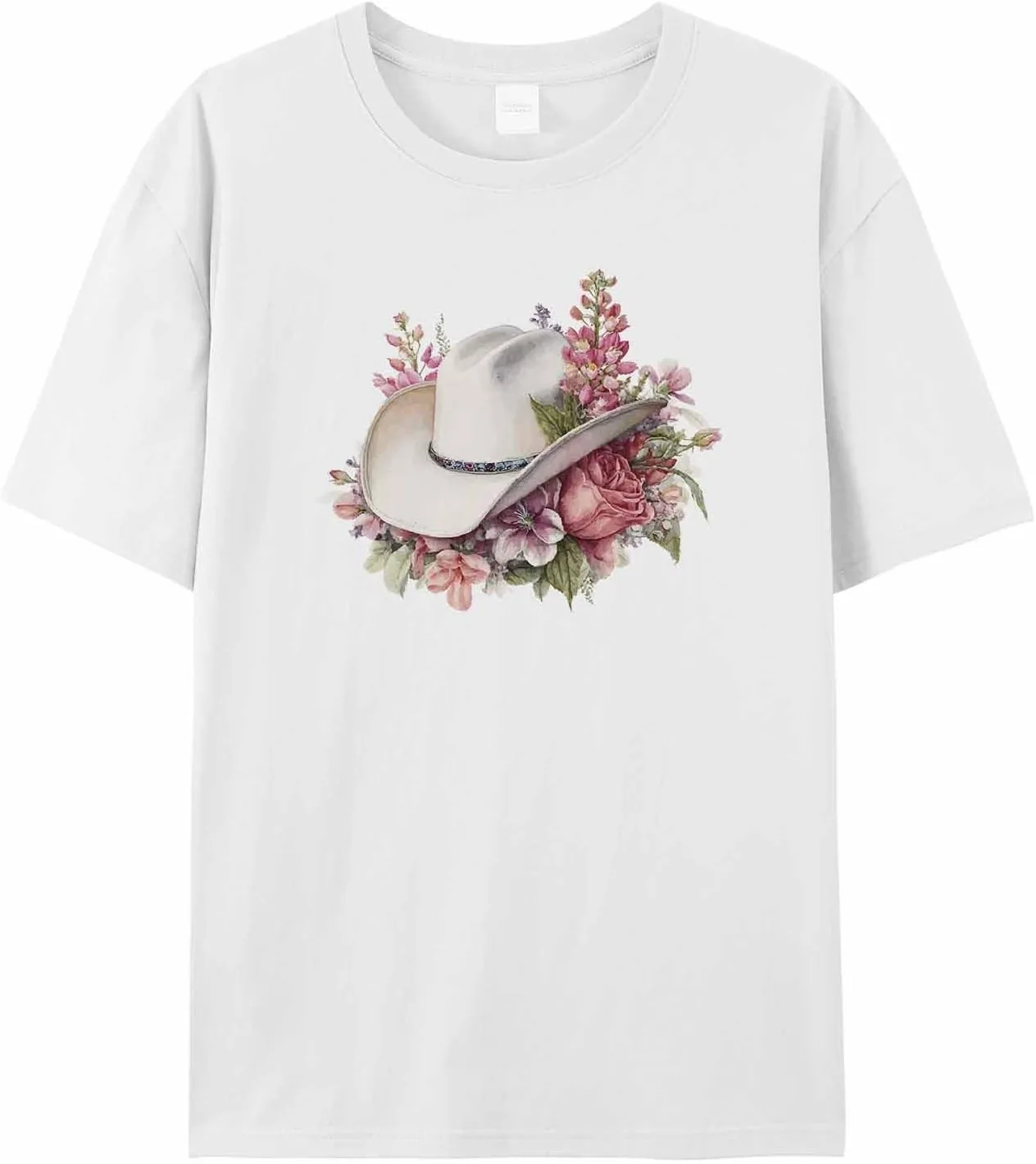

Мужская футболка с коротким рукавом и круглым вырезом, White Cowboy Hats jdudh
