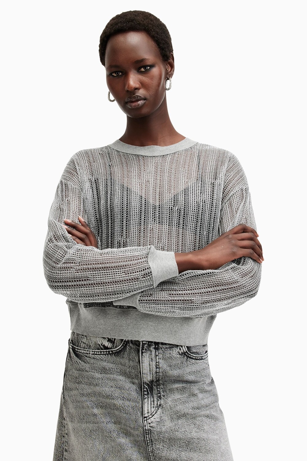 

Свитер Allsaints giana с длинными рукавами All Saints, серебряный