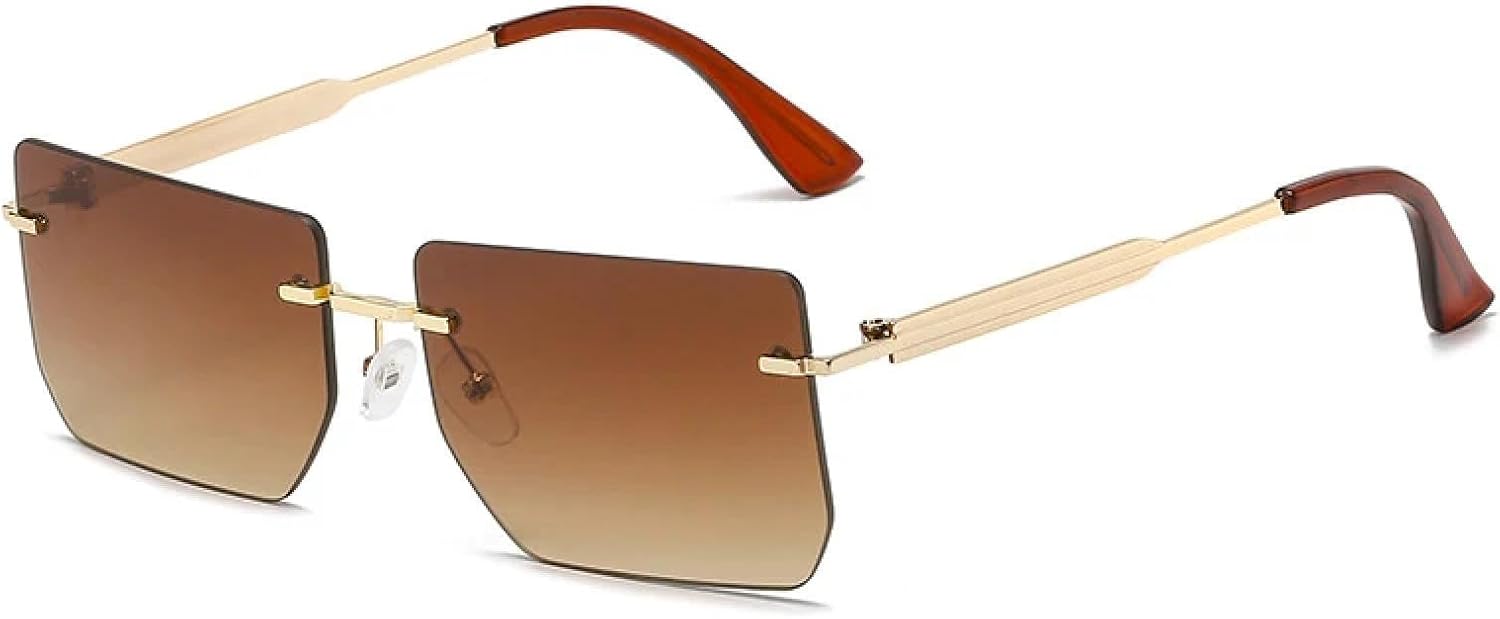 

Модные безободковые солнцезащитные очки для мужчин и женщин, винтажные солнцезащитные очки для активного отдыха и вождения, защита от УФ-излучения UV400 TKKTLLT, Gold Gradient Tea